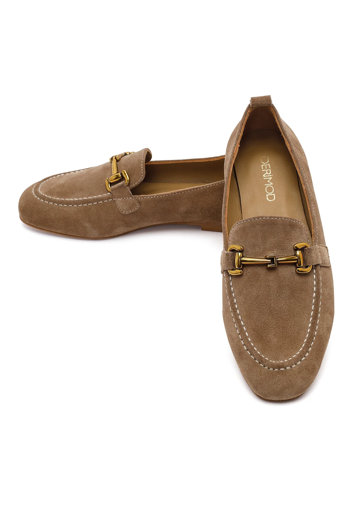 Kadın Vizon Tokalı Süet Deri Loafer - Image 10