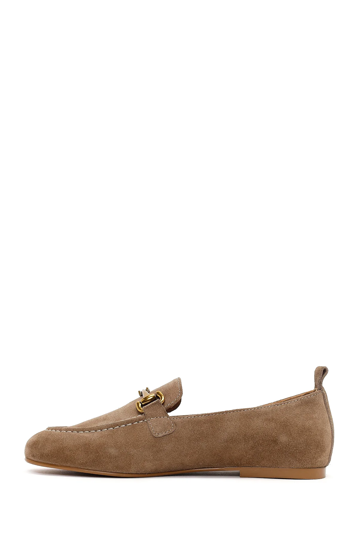 Kadın Vizon Tokalı Süet Deri Loafer - Image 3