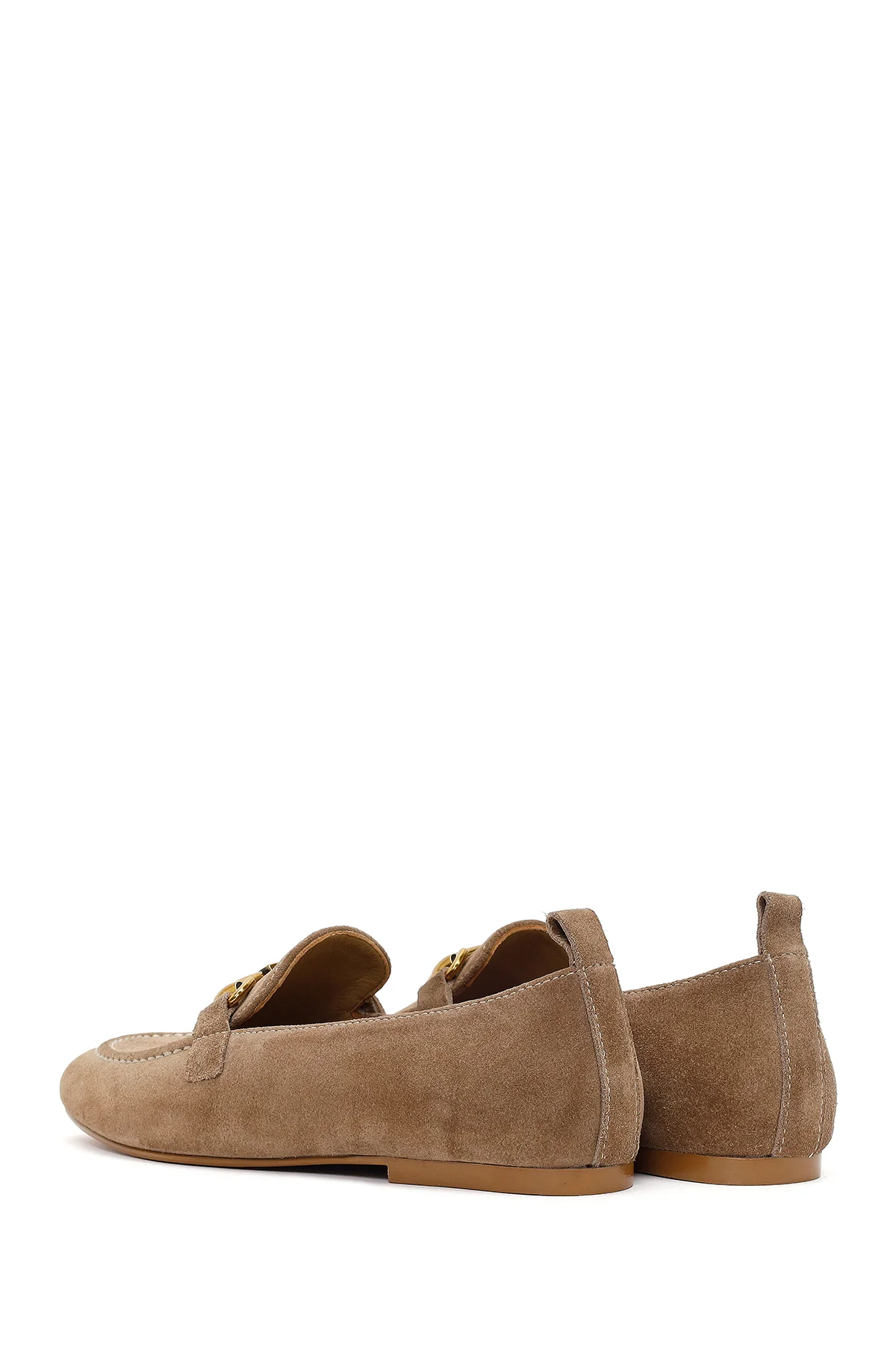 Kadın Vizon Tokalı Süet Deri Loafer - Image 6