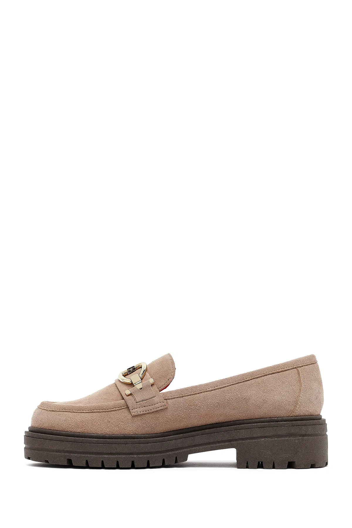 Kadın Vizon Tokalı Süet Deri Maskülen Loafer - Image 2