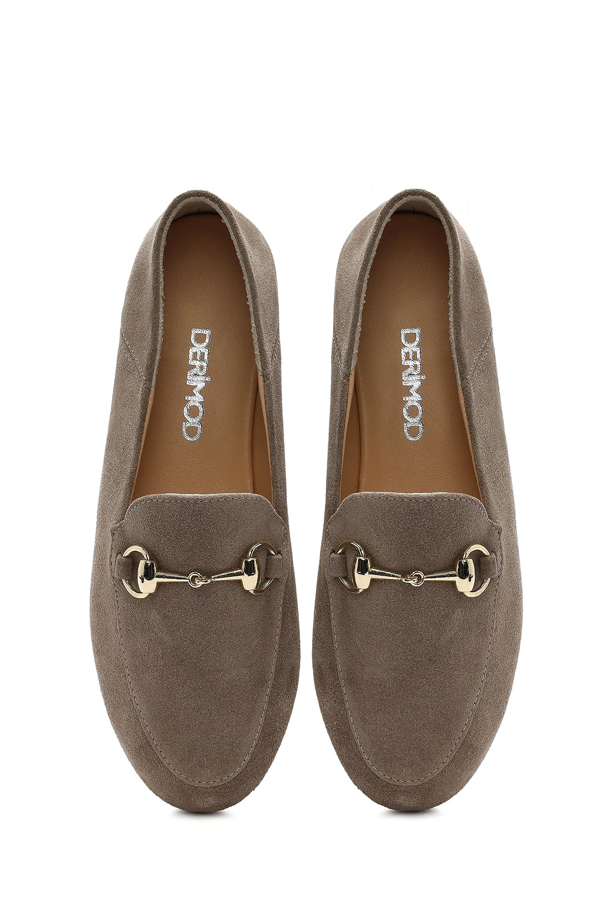 Kadın Vizon Tokalı Süet Deri Maskülen Loafer - Image 7