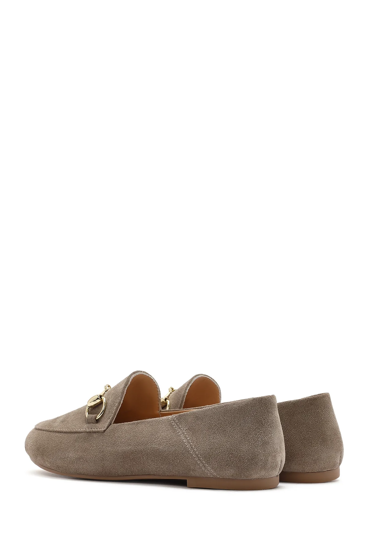Kadın Vizon Tokalı Süet Deri Maskülen Loafer - Image 6