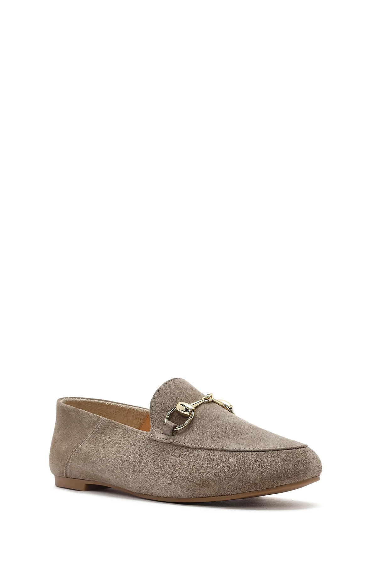 Kadın Vizon Tokalı Süet Deri Maskülen Loafer - Image 7