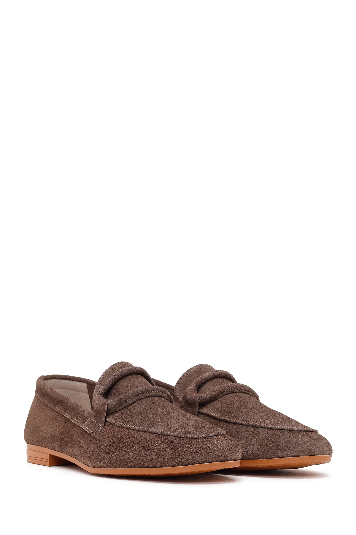 Kadın Vizon Tokalı Süet Deri Maskülen Loafer - Image 2