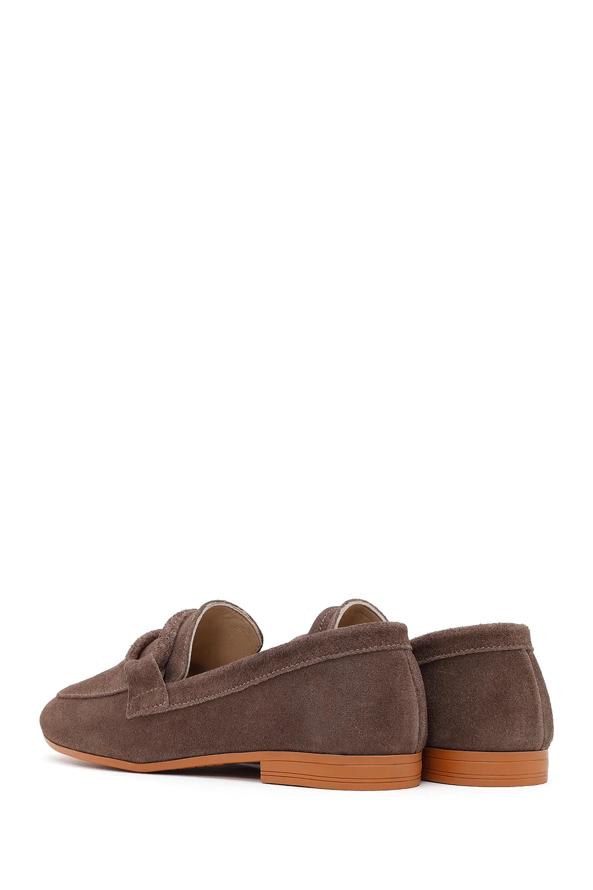 Kadın Vizon Tokalı Süet Deri Maskülen Loafer - Image 6