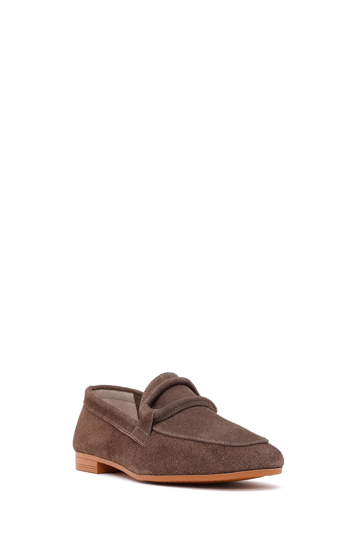 Kadın Vizon Tokalı Süet Deri Maskülen Loafer - Image 7