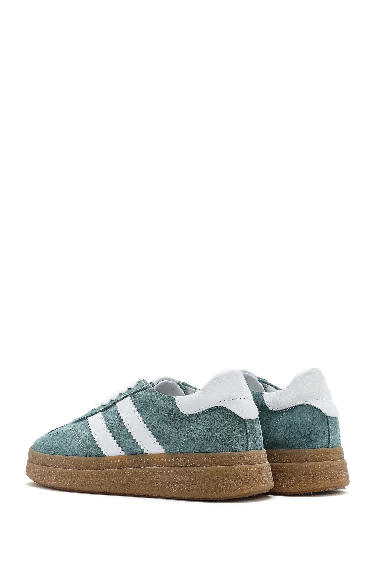 Kadın Yeşil Bağcıklı Kalın Tabanlı Süet Deri Sneaker - Image 5