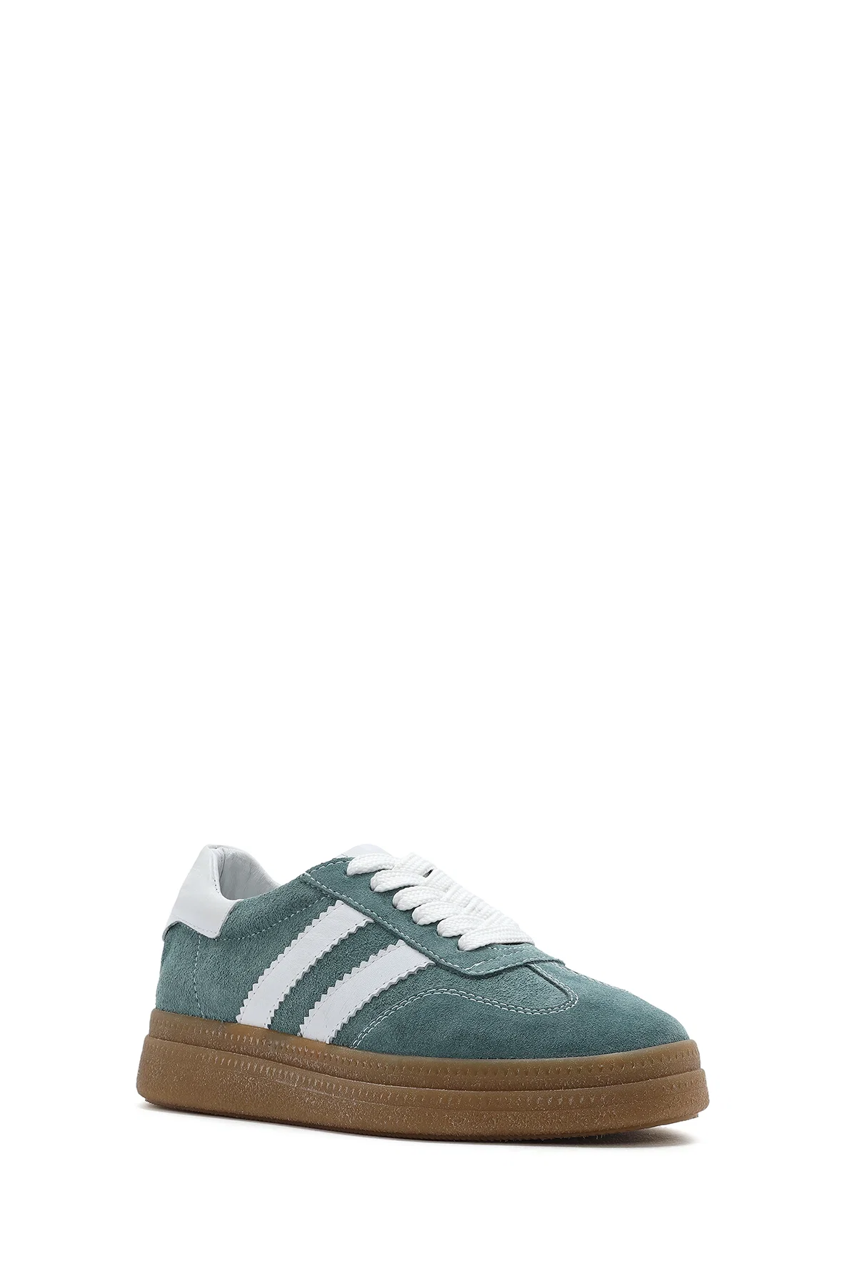 Kadın Yeşil Bağcıklı Kalın Tabanlı Süet Deri Sneaker - Image 6