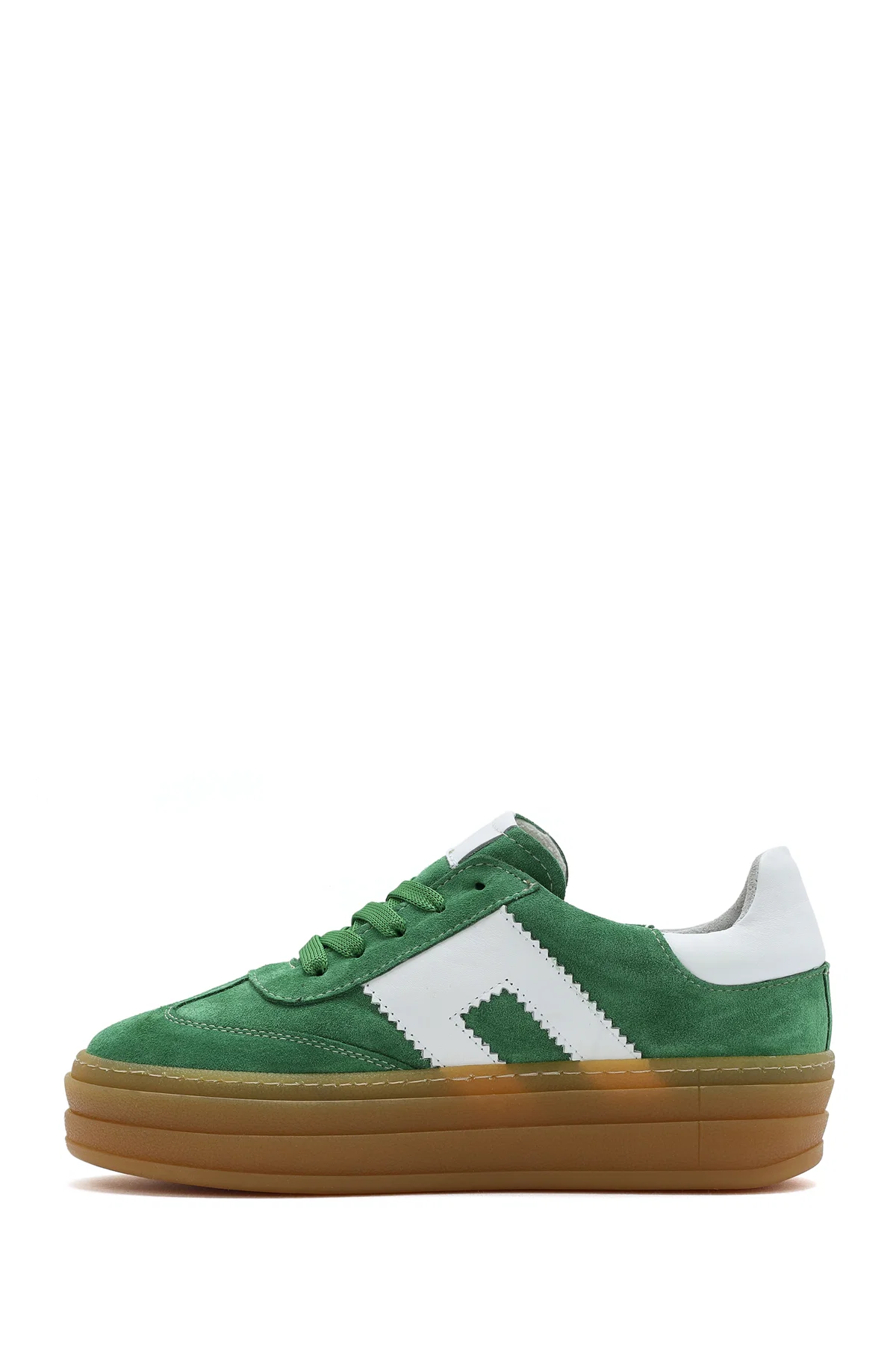 Kadın Yeşil Bağcıklı Süet Deri Sneaker - Image 2