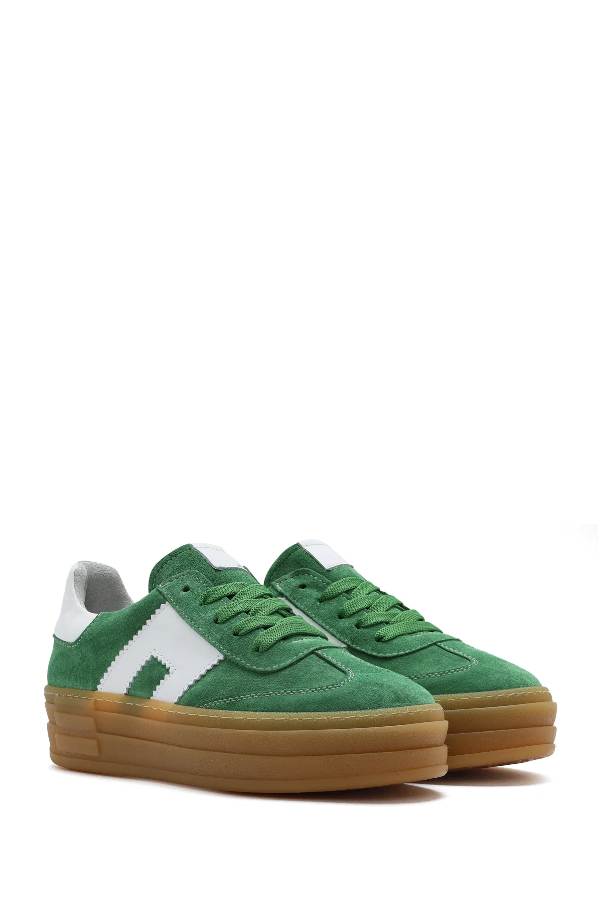 Kadın Yeşil Bağcıklı Süet Deri Sneaker - Image 3