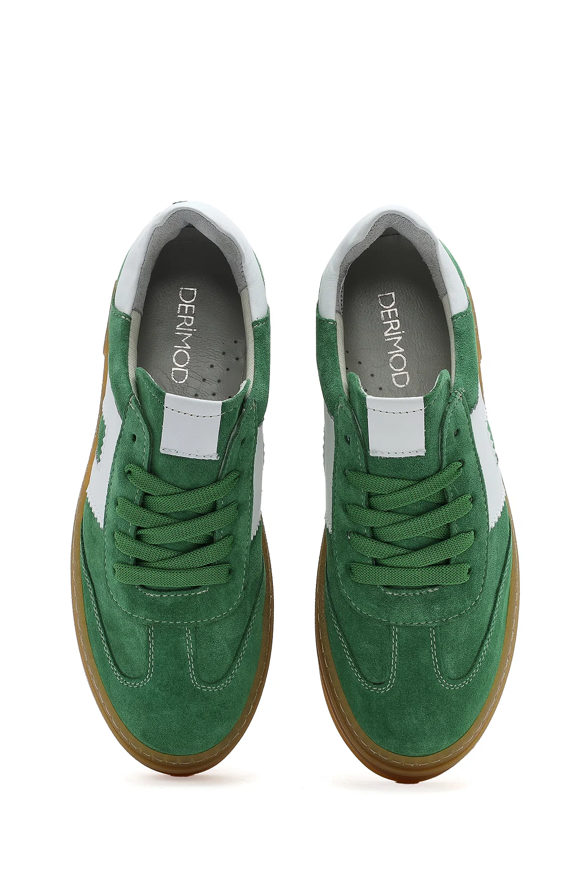 Kadın Yeşil Bağcıklı Süet Deri Sneaker - Image 7
