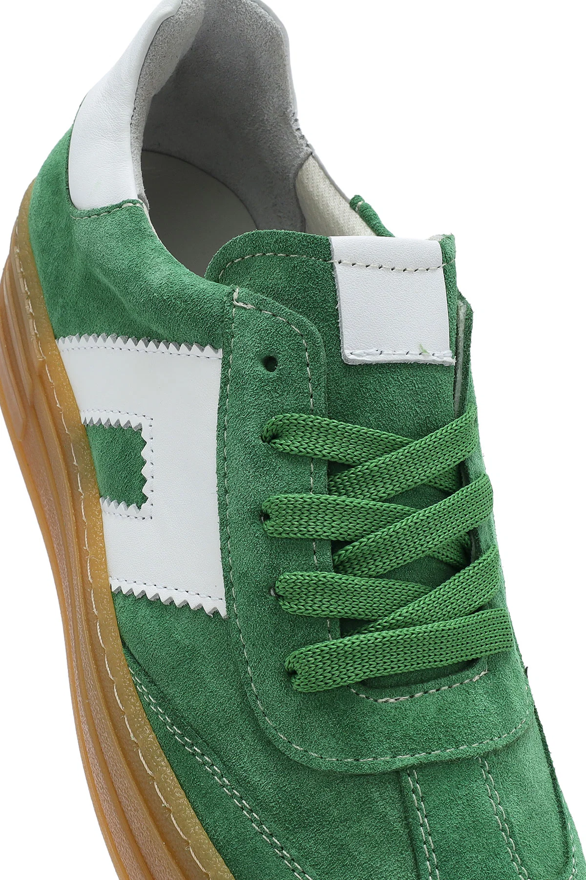 Kadın Yeşil Bağcıklı Süet Deri Sneaker - Image 9
