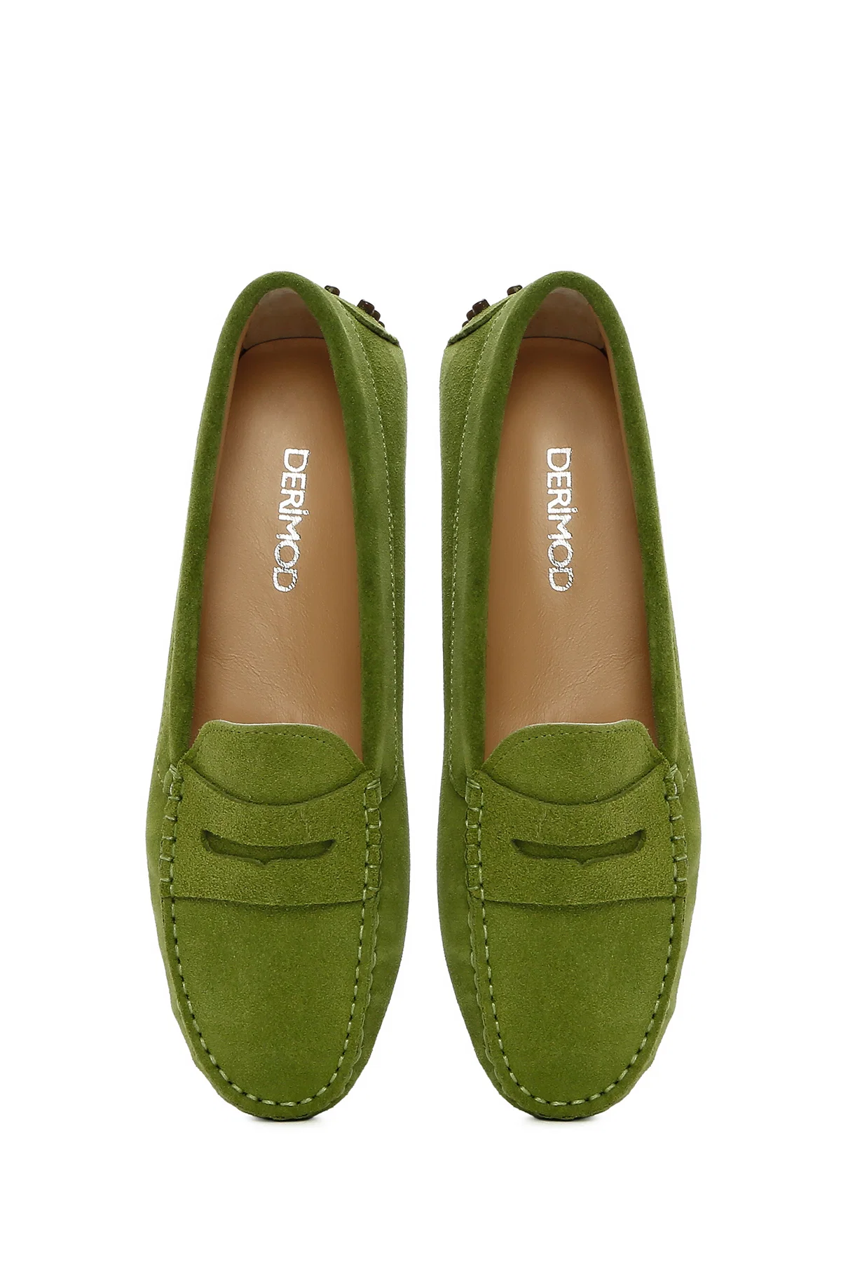 Kadın Yeşil Süet Deri Loafer - Image 7