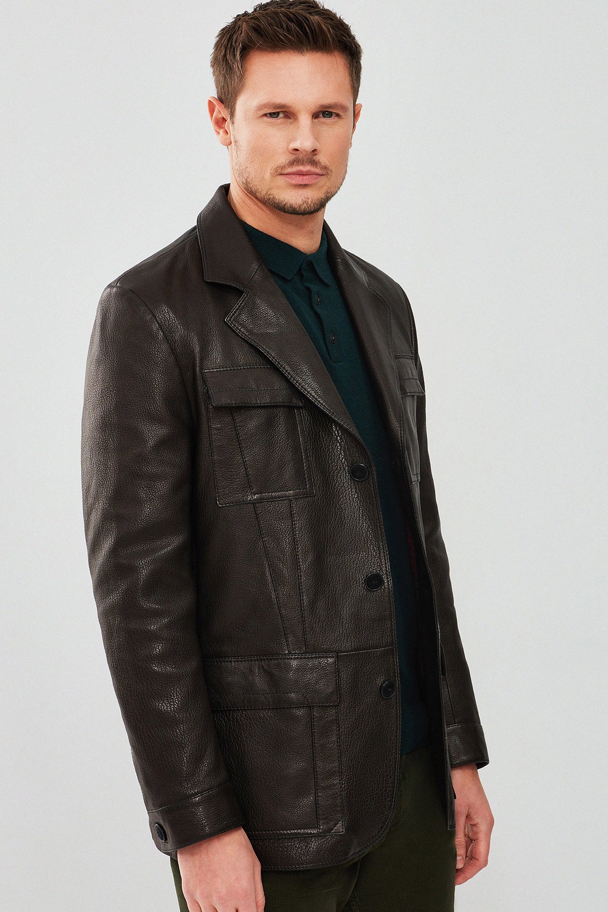 Kane Erkek Siyah Blazer Safari Deri Ceket - Image 3