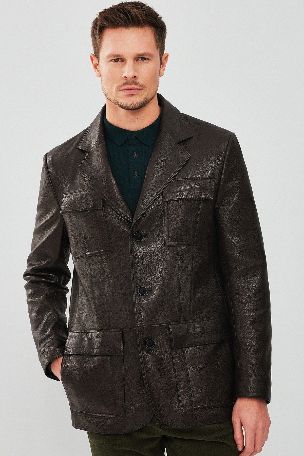 Kane Erkek Siyah Blazer Safari Deri Ceket - Image 4