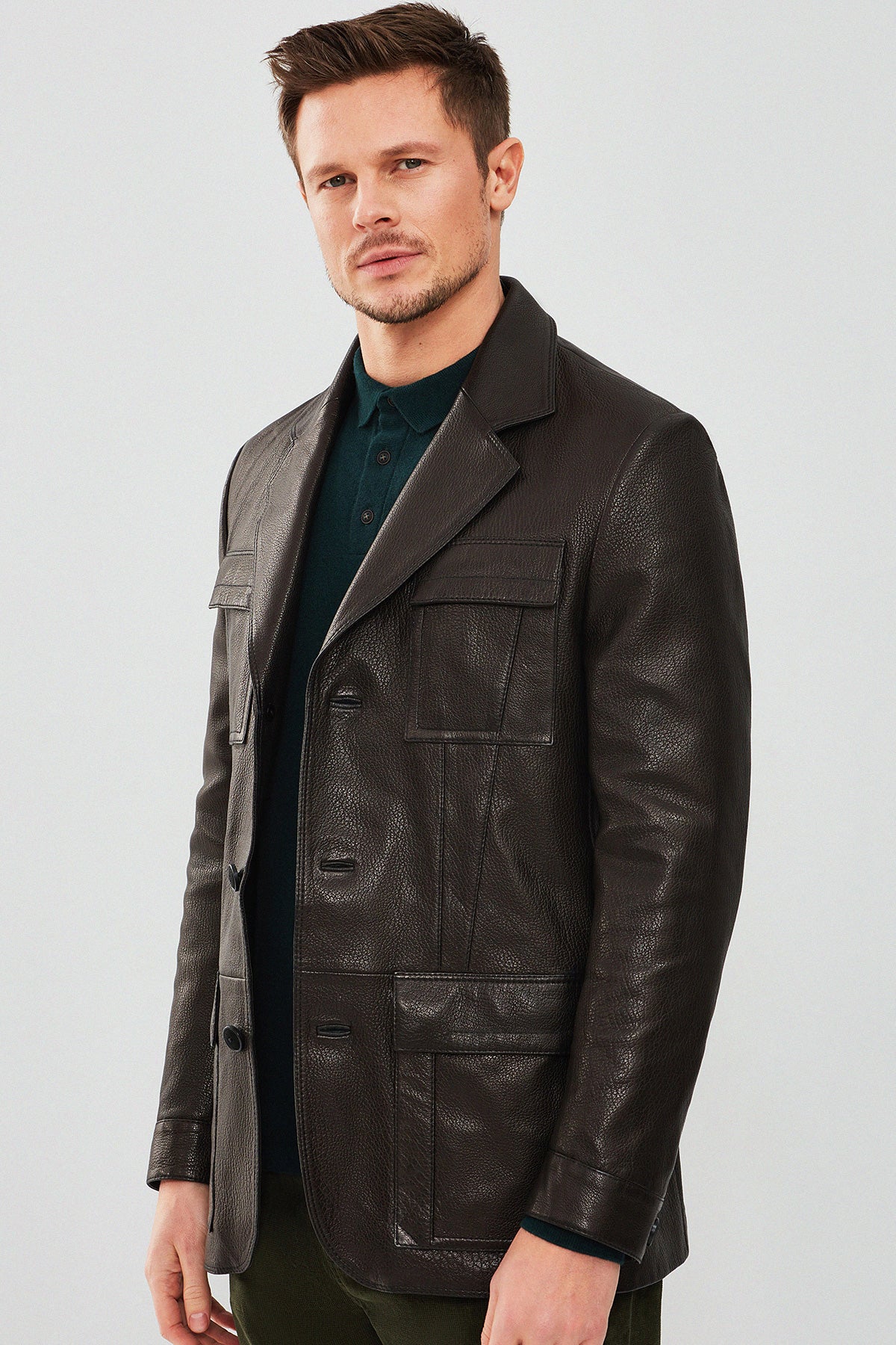 Kane Erkek Siyah Blazer Safari Deri Ceket - Image 6