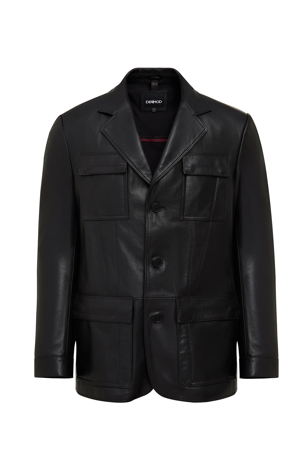 Kane Erkek Siyah Düğmeli Blazer Deri Ceket - Image 2