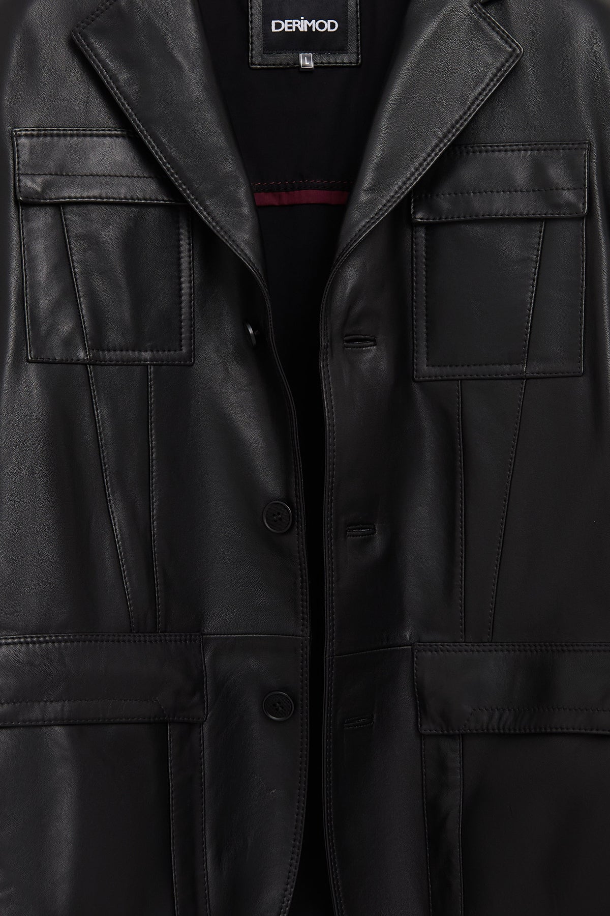 Kane Erkek Siyah Düğmeli Blazer Deri Ceket - Image 4
