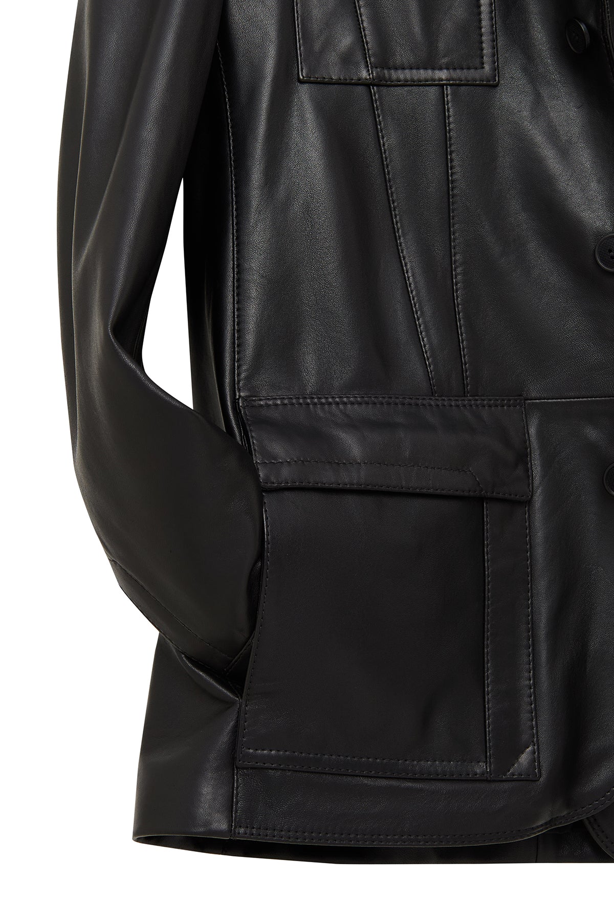 Kane Erkek Siyah Düğmeli Blazer Deri Ceket - Image 6