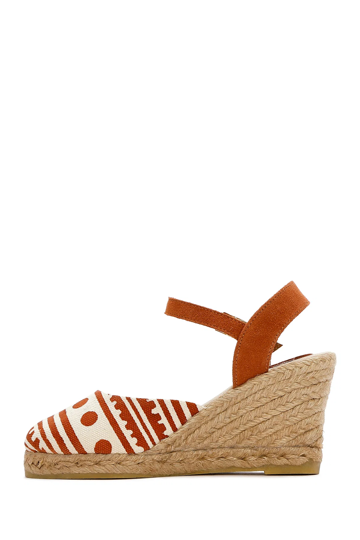 Kastamonu Taş Baskı Kadın Taba Desenli Dolgu Topuklu Espadril Sandalet - Image 5