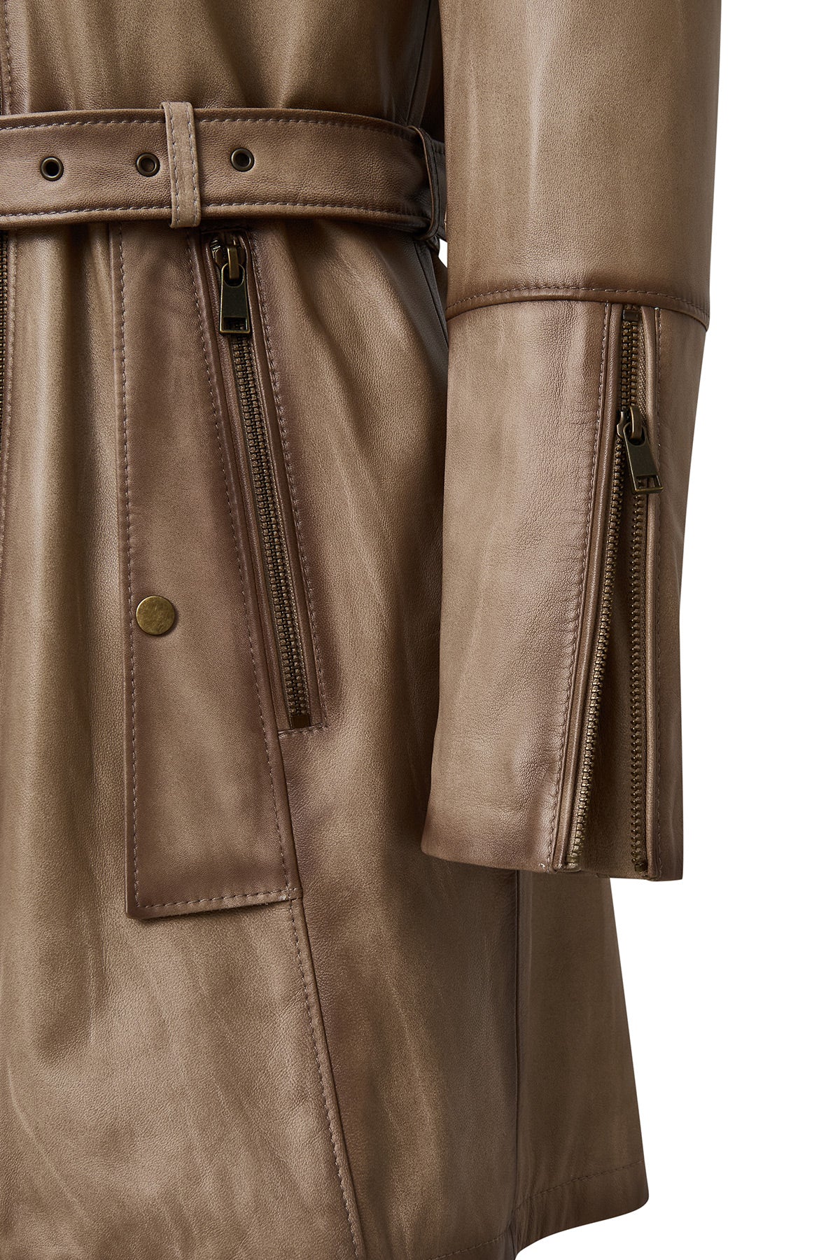 Kelly Kadın Bej Yaka Kürklü Deri Kaban - Image 7