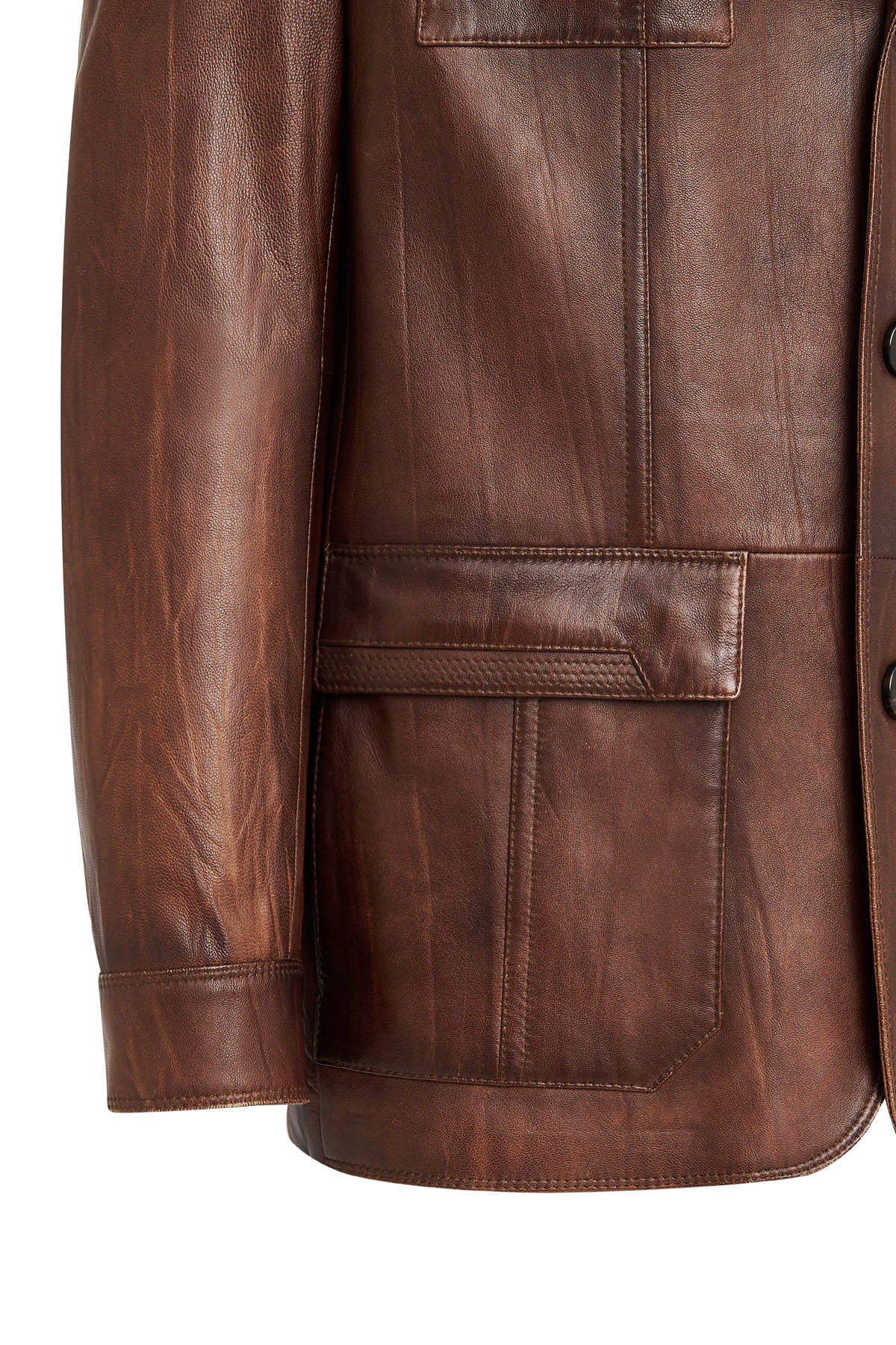 Kevin Erkek Camel Blazer Deri Ceket - Image 13