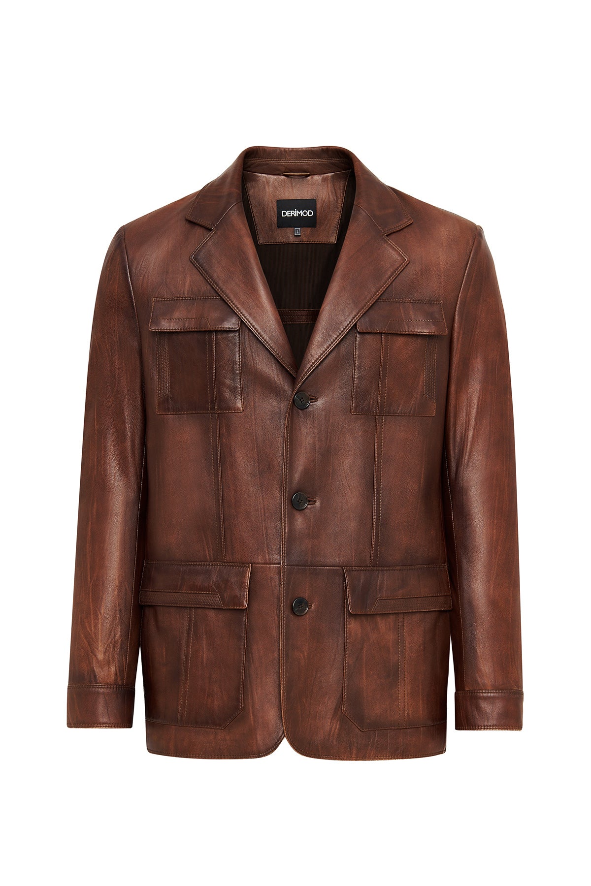 Kevin Erkek Camel Blazer Deri Ceket - Image 7