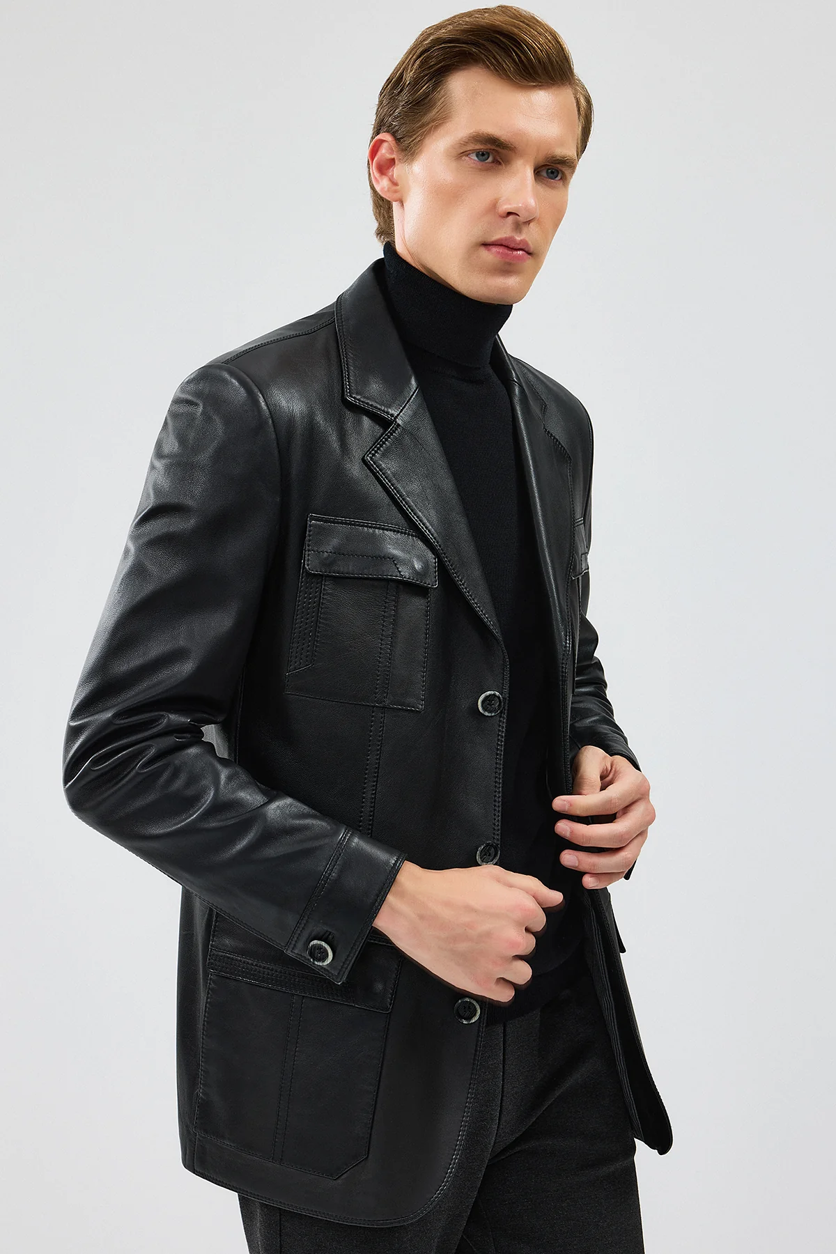 Kevin Erkek Siyah Blazer Deri Ceket - Image 3