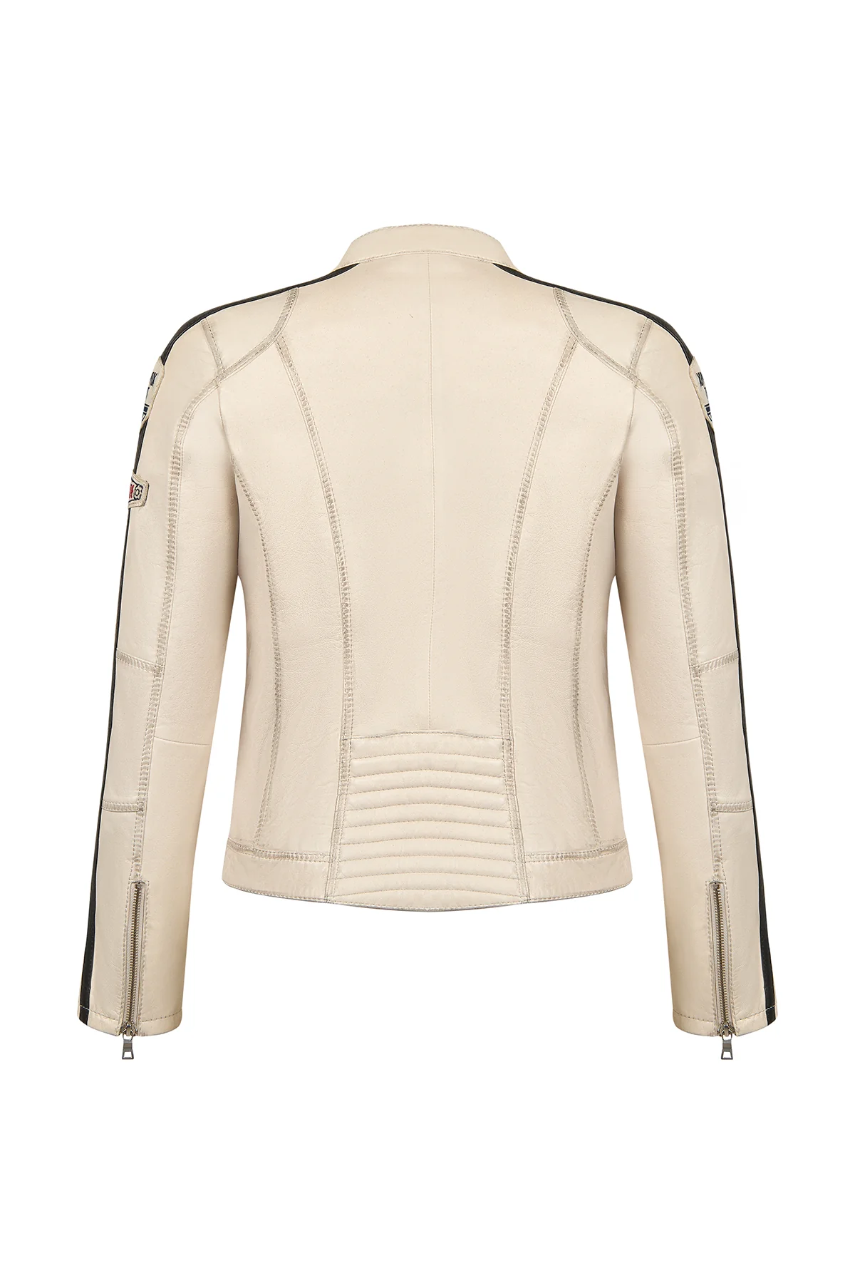 Ladyracer Kadın Beyaz Armalı Slim-Fit Deri Ceket - Image 3