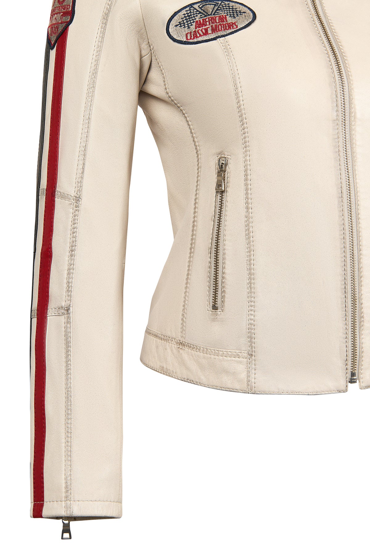 Ladyracer Kadın Beyaz Armalı Slim-Fit Deri Ceket - Image 5