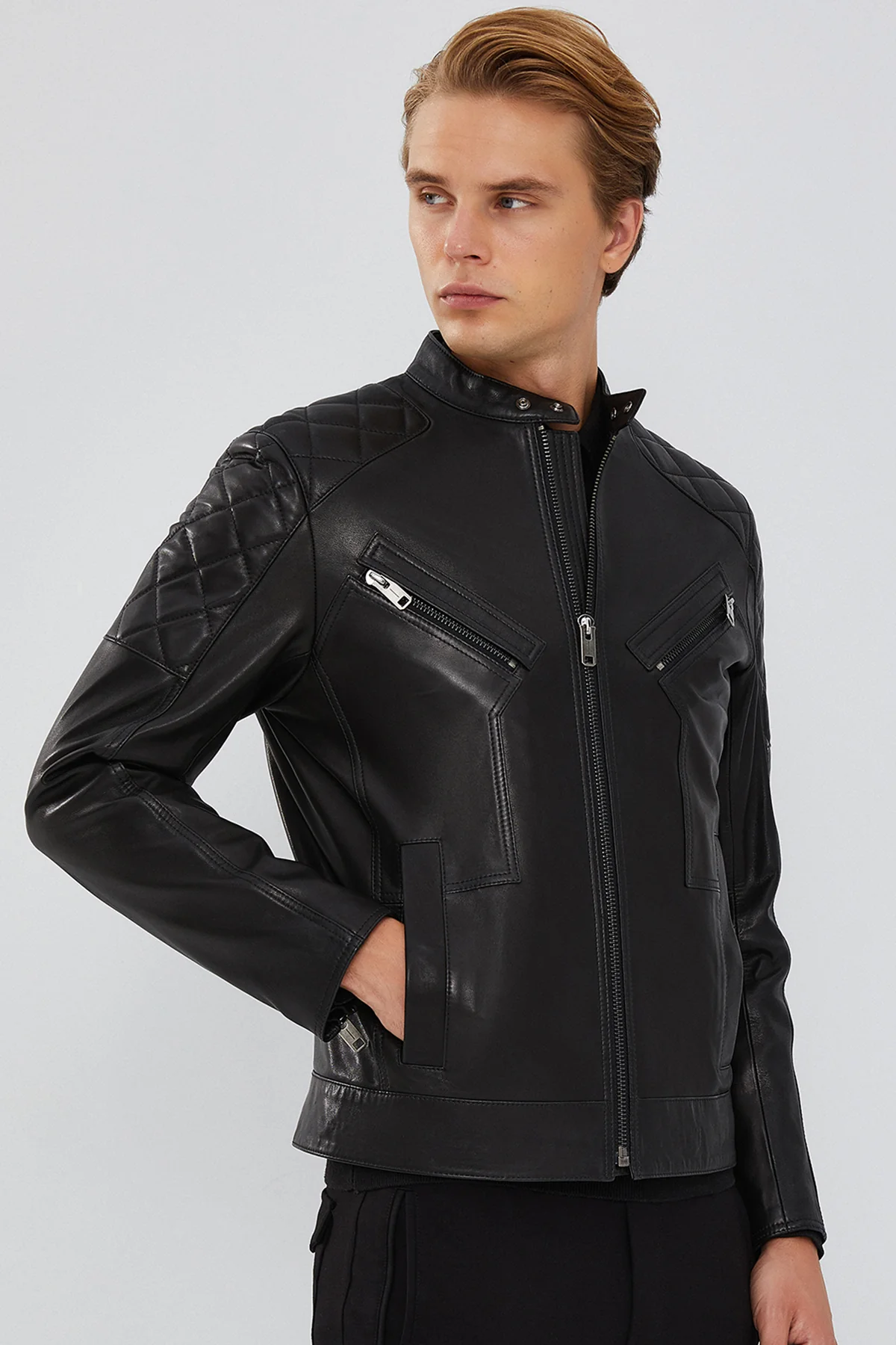 Lilard Erkek Siyah Slim-Fit Spor Deri Mont - Image 4