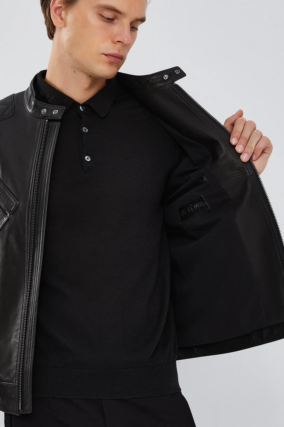 Lilard Erkek Siyah Slim-Fit Spor Deri Mont - Image 8