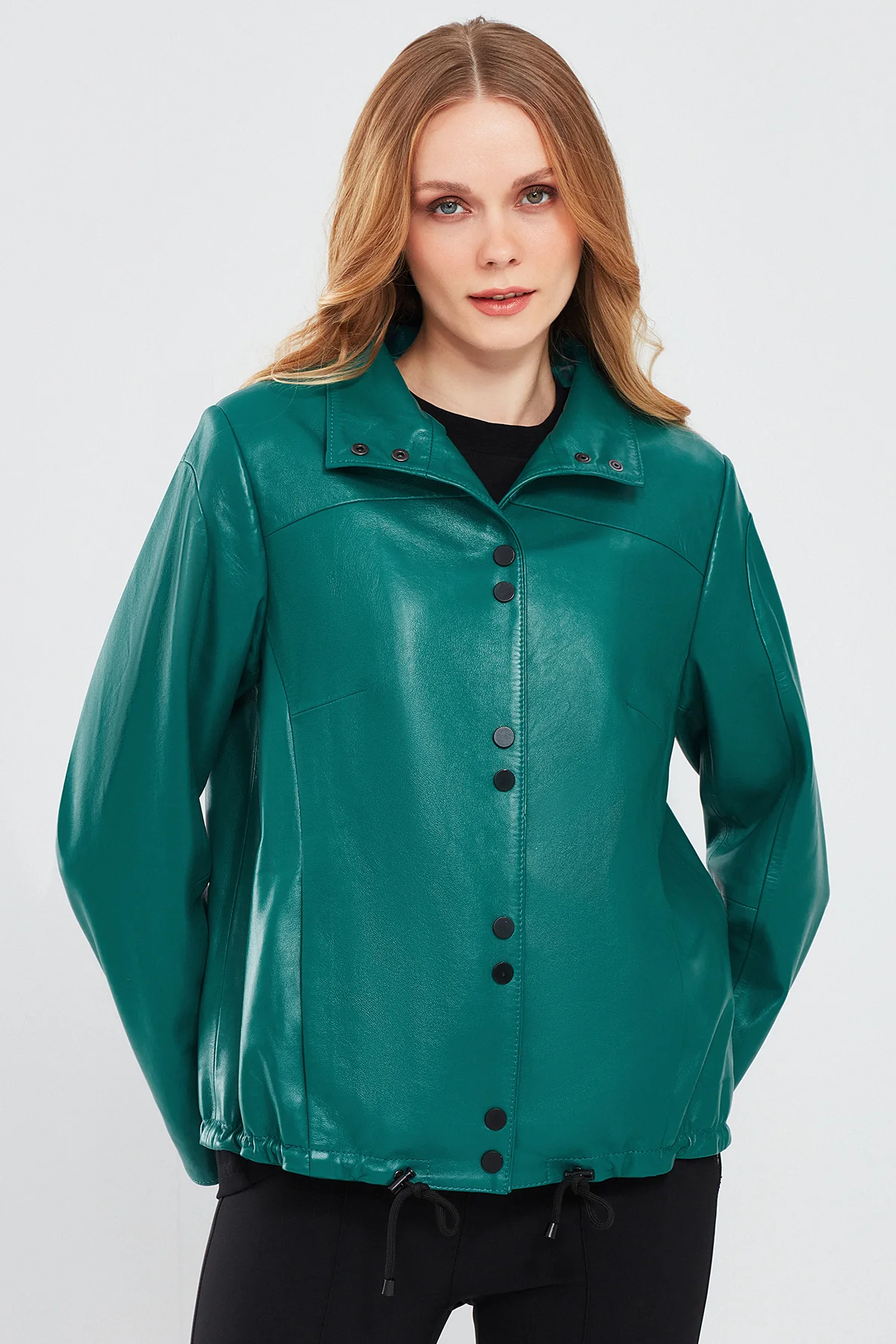 Lopez Kadın Yeşil Oversize Deri Ceket - Image 2