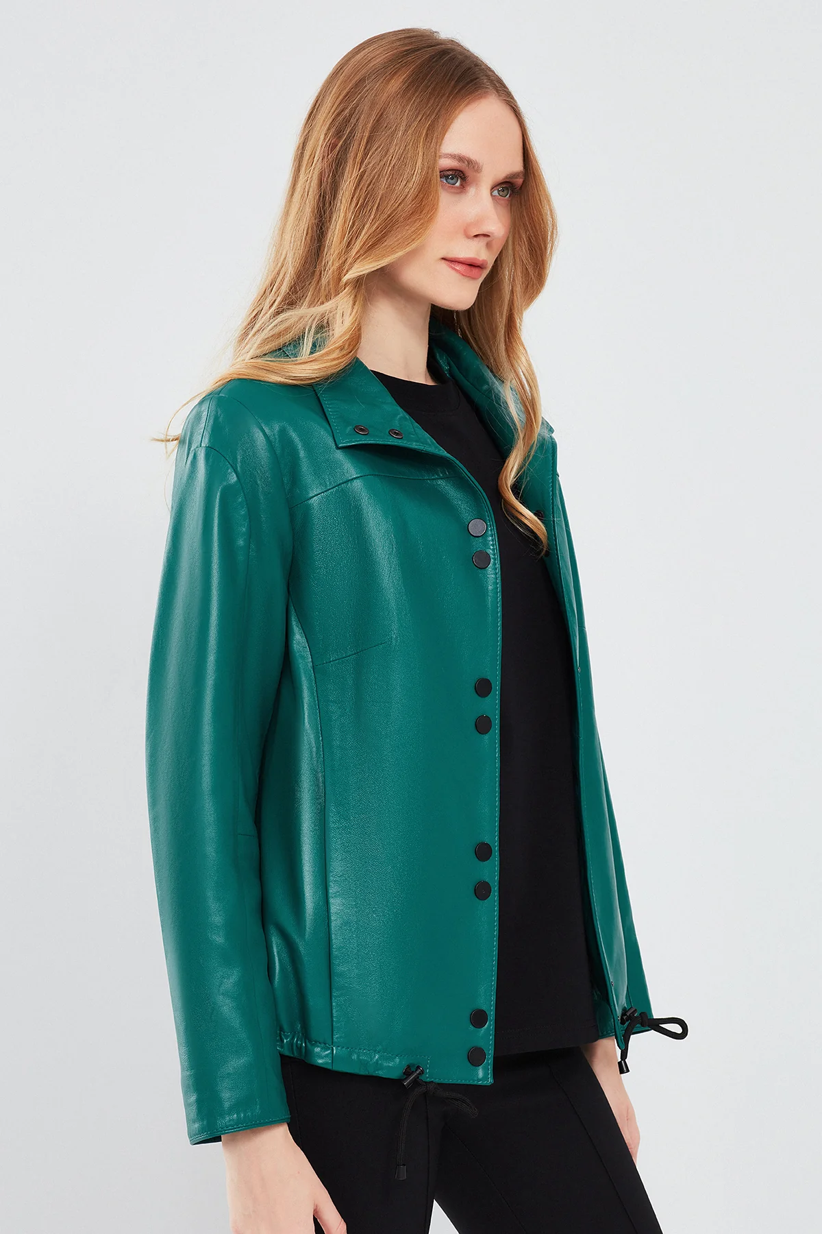 Lopez Kadın Yeşil Oversize Deri Ceket - Image 3