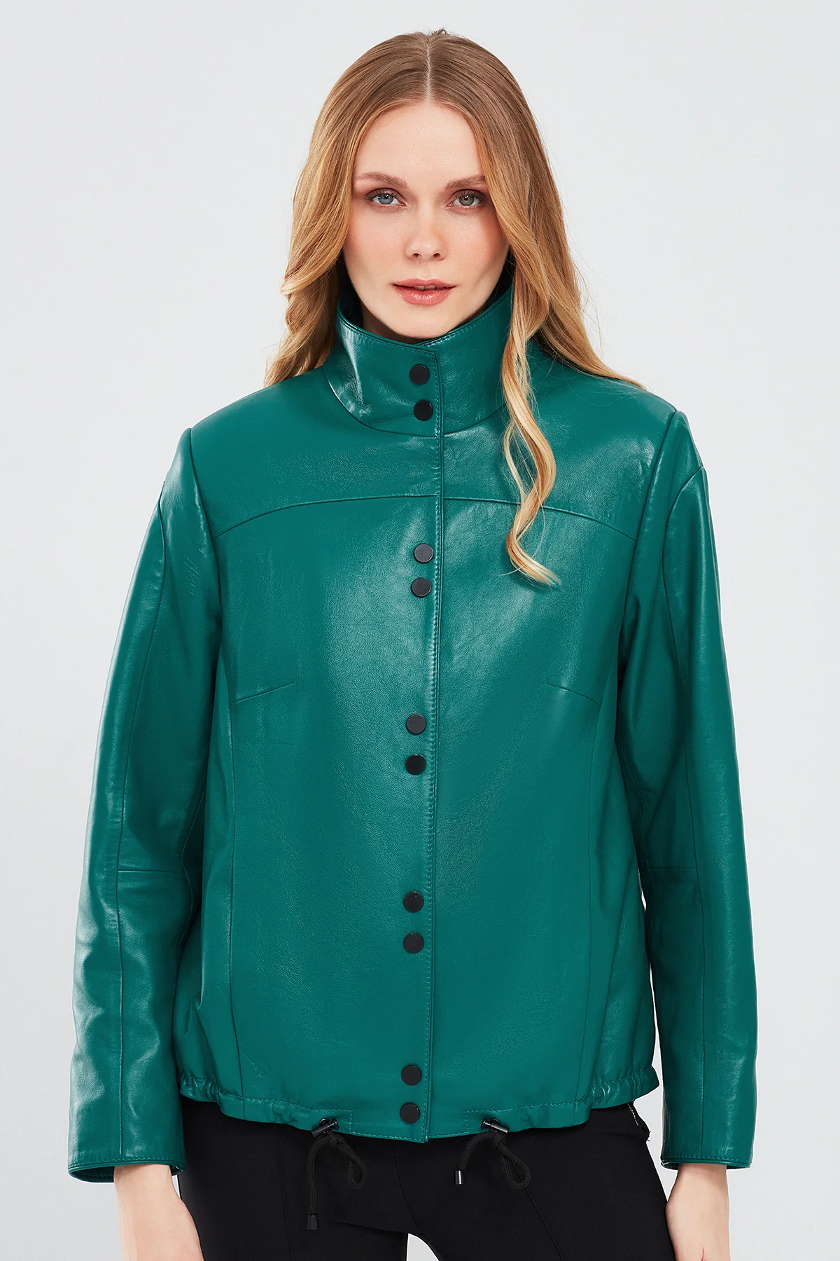 Lopez Kadın Yeşil Oversize Deri Ceket - Image 4