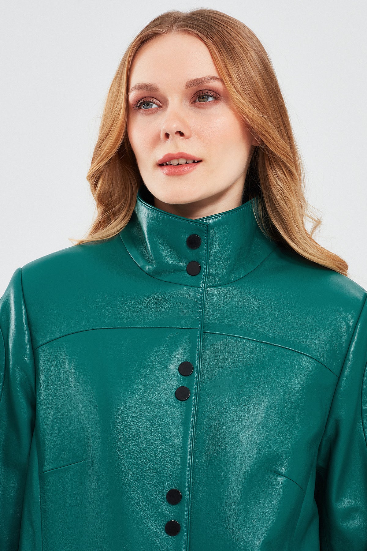 Lopez Kadın Yeşil Oversize Deri Ceket - Image 6
