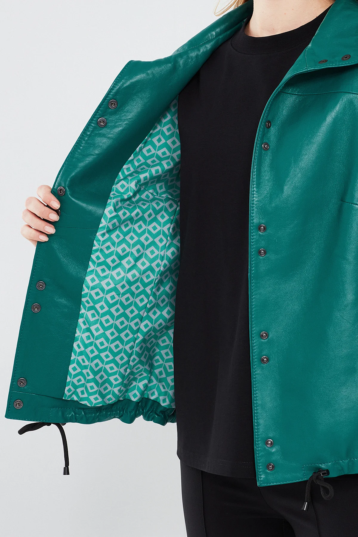 Lopez Kadın Yeşil Oversize Deri Ceket - Image 8