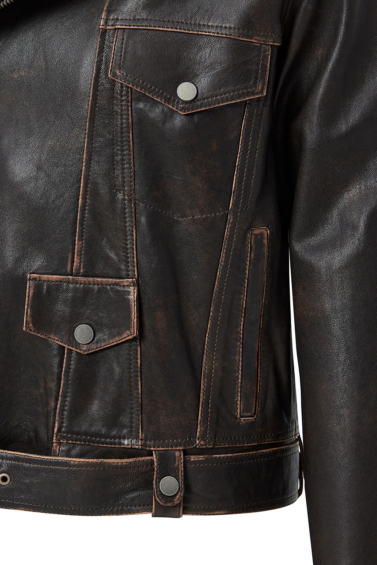 Lugano Kadın Kahverengi Vintage Biker Deri Ceket - Image 3