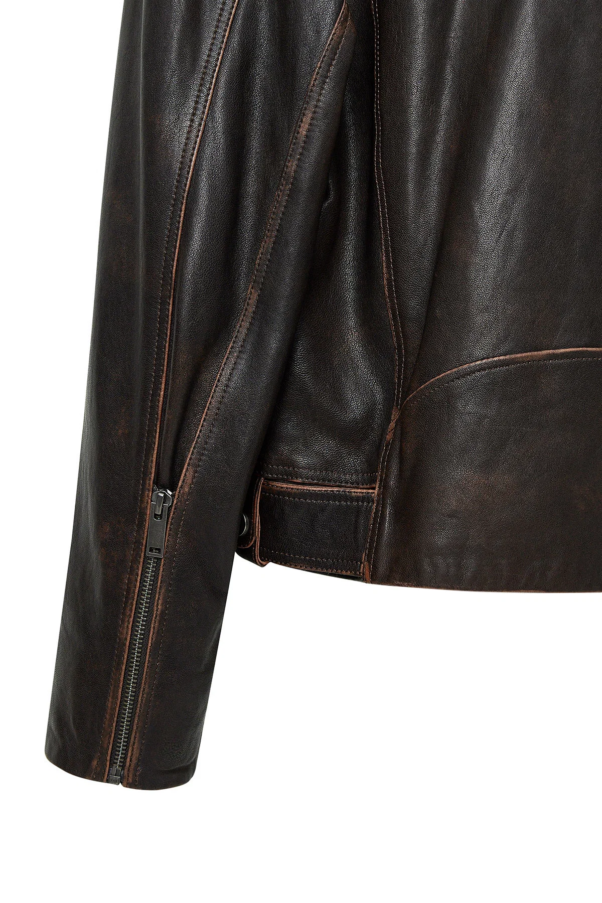 Lugano Kadın Kahverengi Vintage Biker Deri Ceket - Image 8