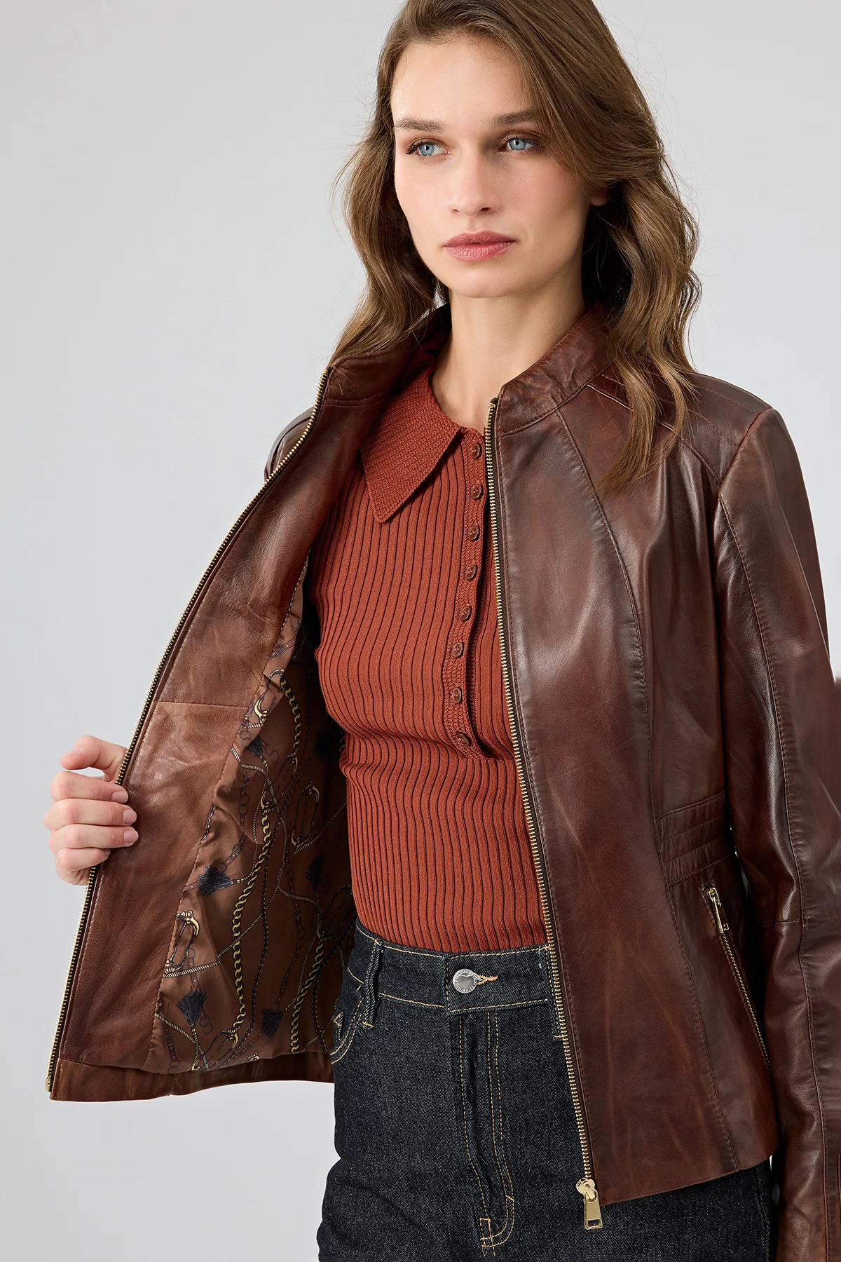 Lydia Kadın Kahverengi Kısa Deri Ceket - Image 5