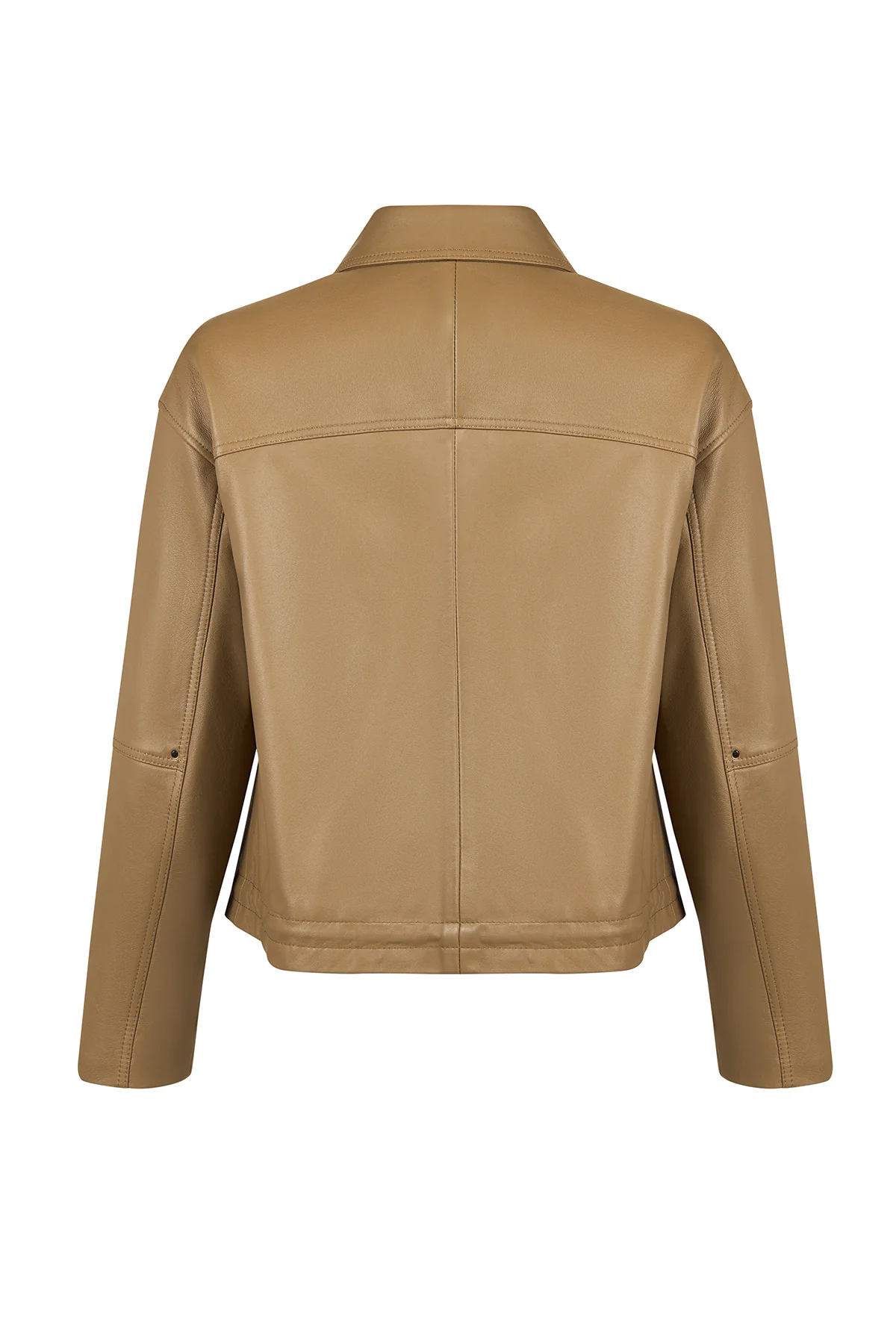Madlen Kadın Kahverengi Oversize Deri Ceket - Image 4