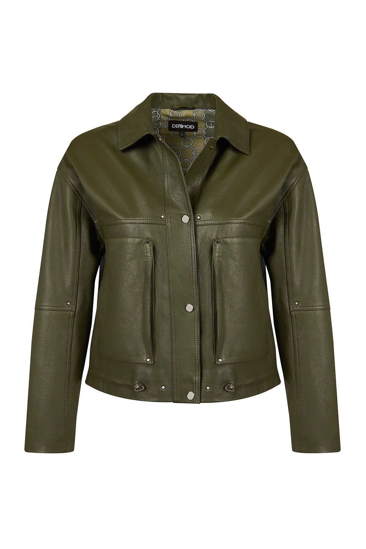 Madlen Kadın Yeşil Oversize Deri Ceket - Image 2