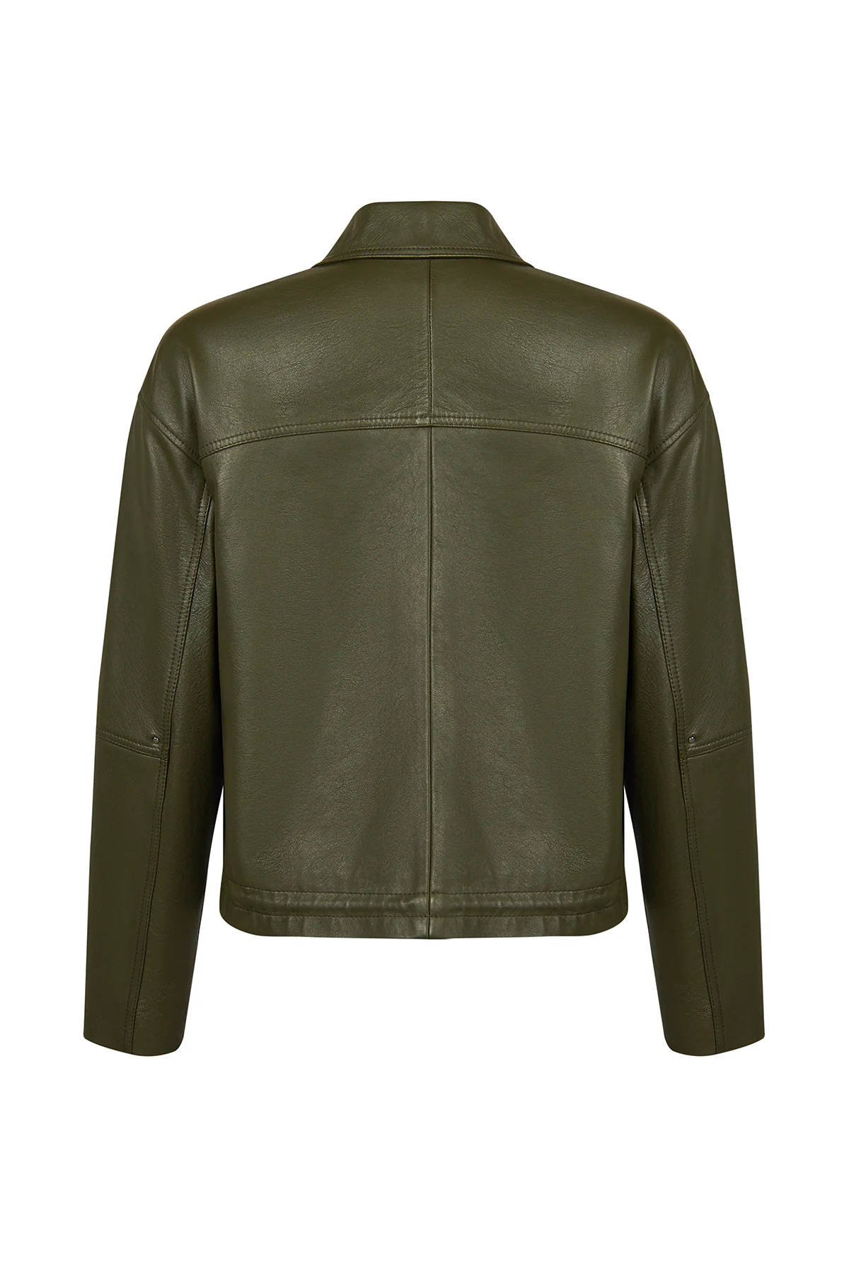 Madlen Kadın Yeşil Oversize Deri Ceket - Image 3