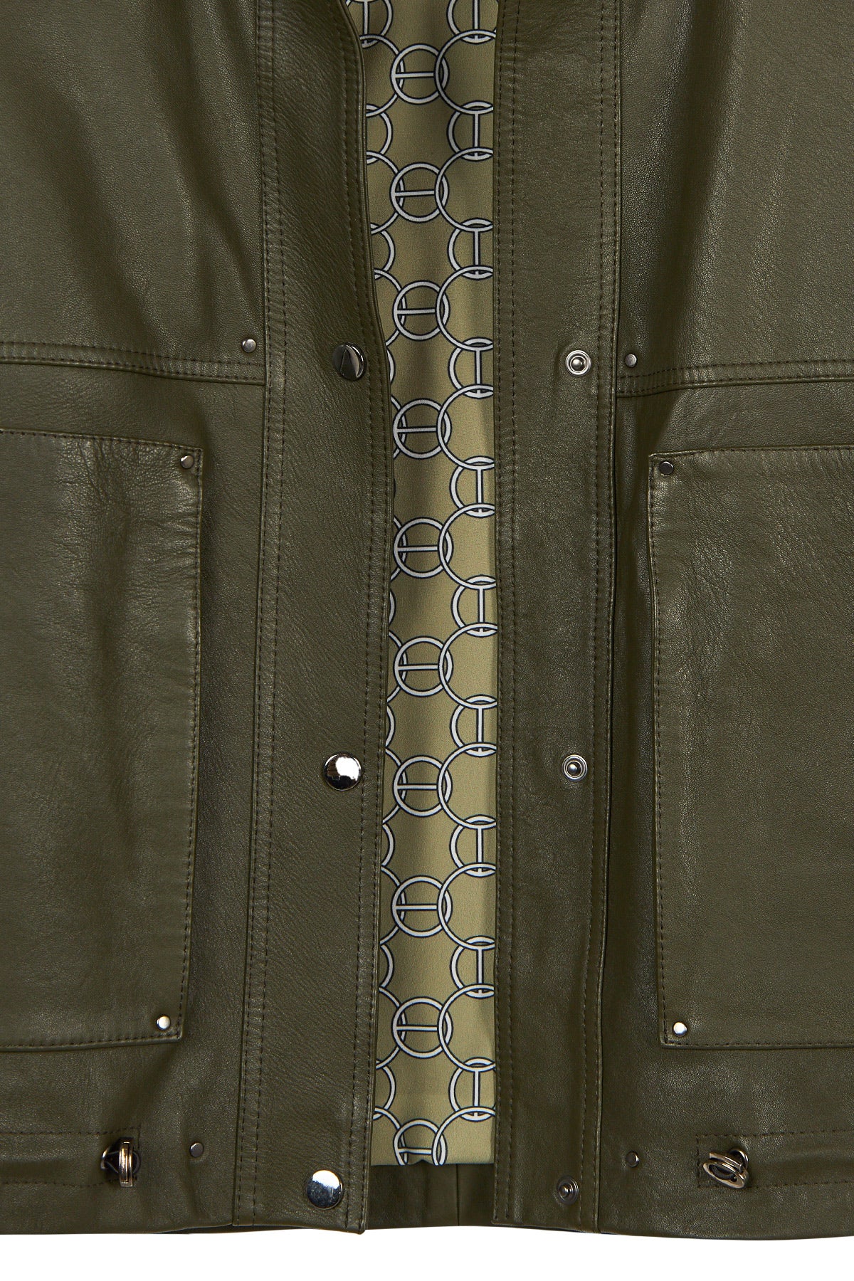 Madlen Kadın Yeşil Oversize Deri Ceket - Image 4