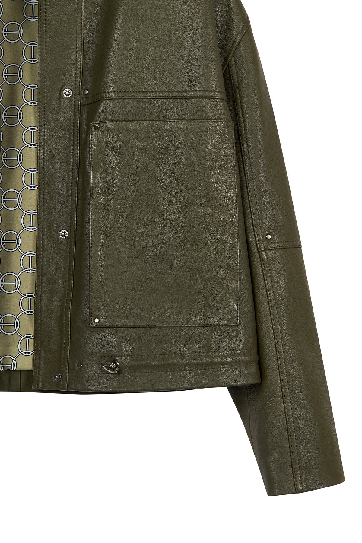 Madlen Kadın Yeşil Oversize Deri Ceket - Image 5