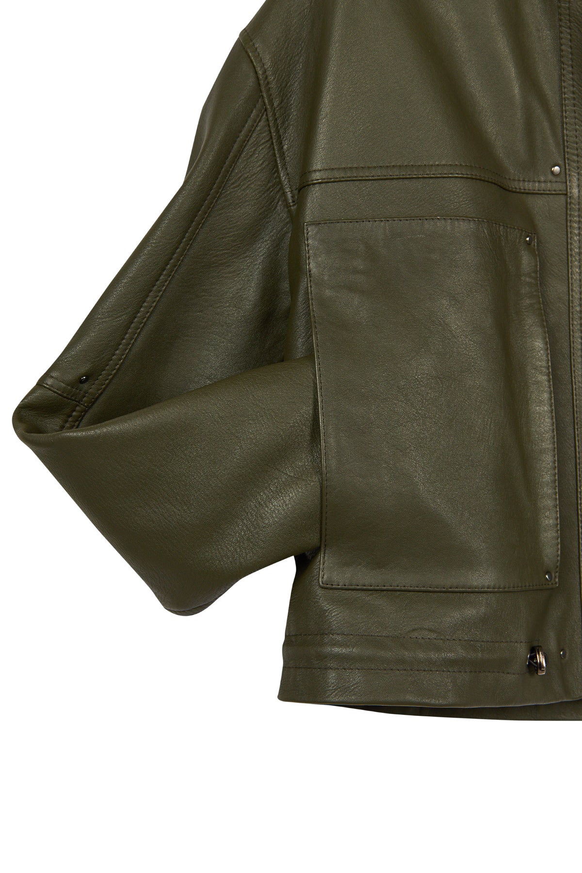 Madlen Kadın Yeşil Oversize Deri Ceket - Image 6