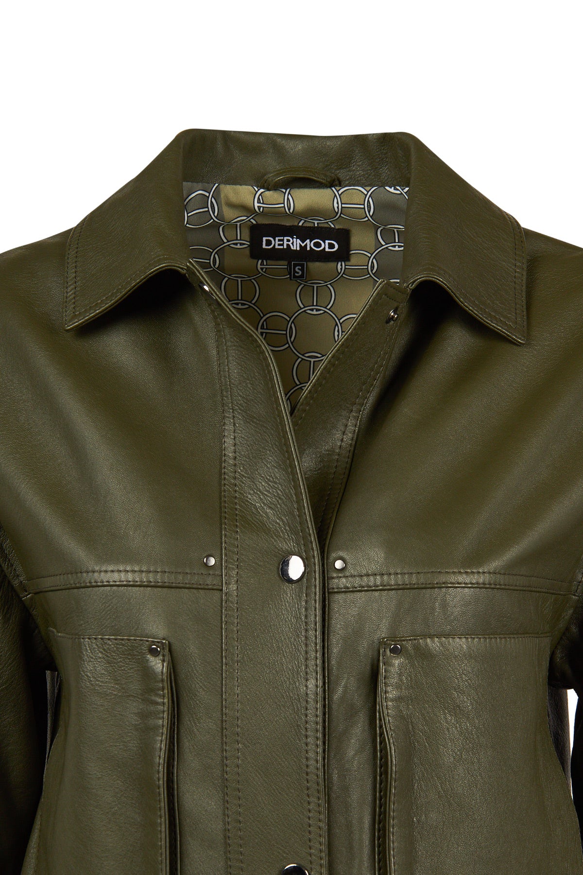 Madlen Kadın Yeşil Oversize Deri Ceket - Image 9