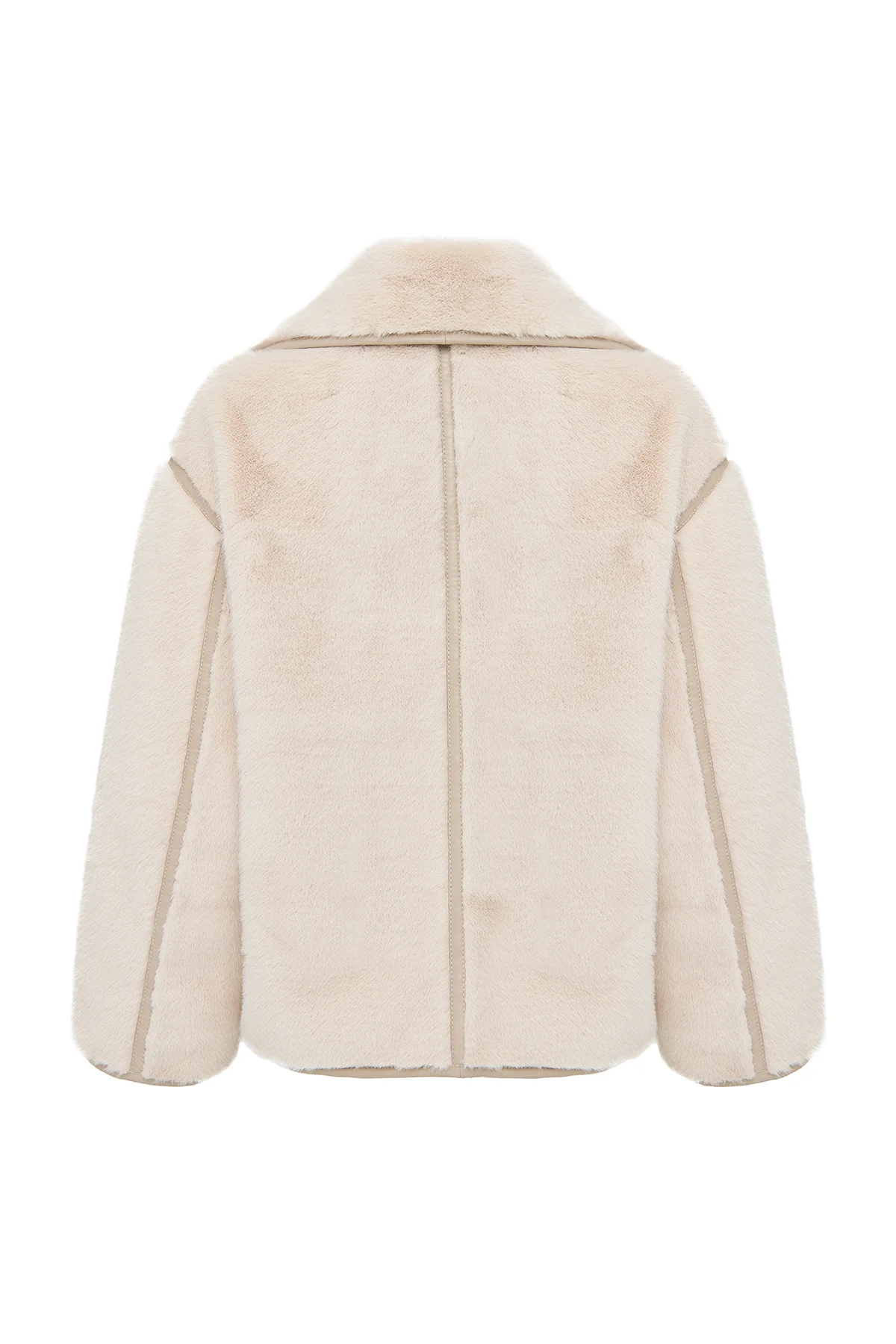 Malmö Kadın Bej Devrik Yaka Oversize Teddy Deri Mont - Image 2