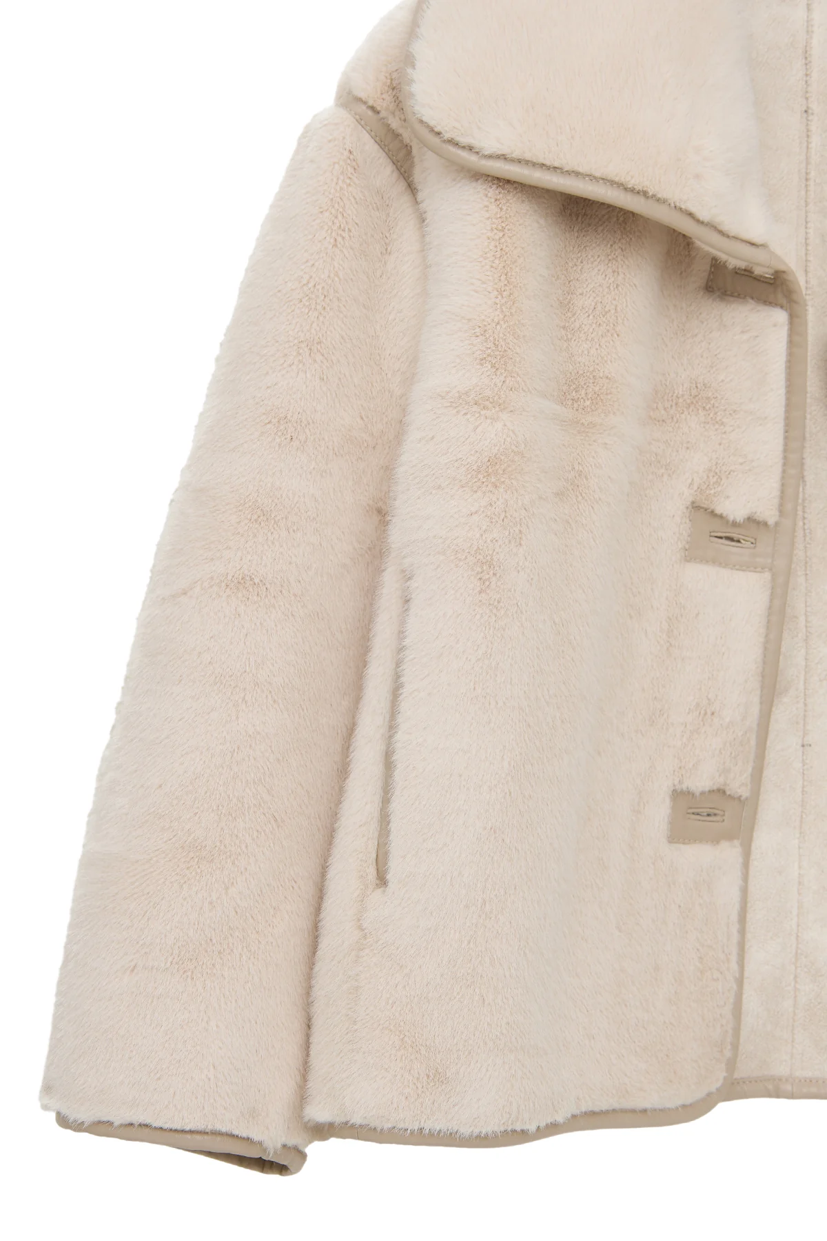 Malmö Kadın Bej Devrik Yaka Oversize Teddy Deri Mont - Image 7