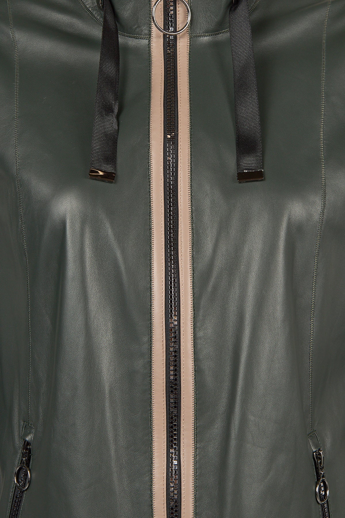 Marina Kadın Yeşil Oversize Deri Kaban - Image 4